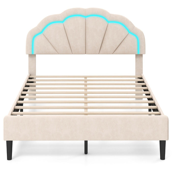 Platform Bed with Adjustable Petal Headboard and Wooden Slats Support-