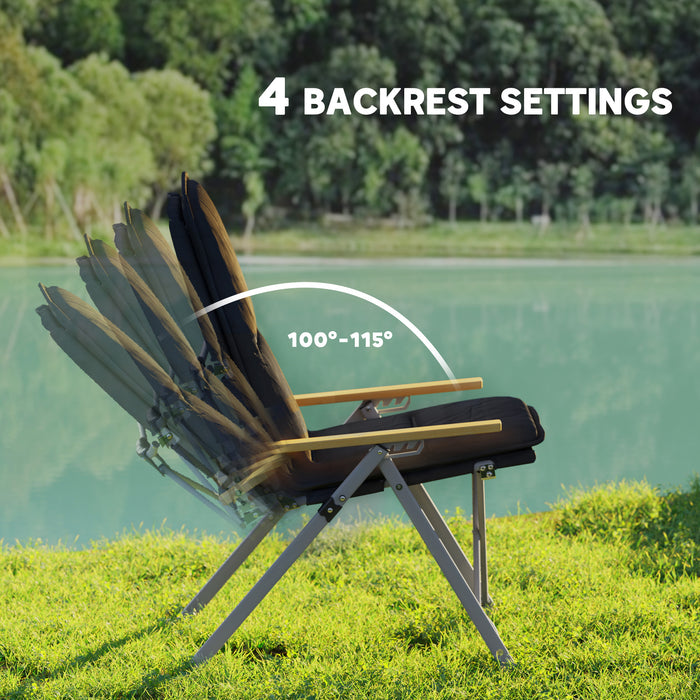 Outsunny Portable Camping Chair for Adults, High Back Folding Chair with Padded Seat and Carry Bag, Outdoor Recliner for Hiking, Fishing, Beach and Picnic, Black