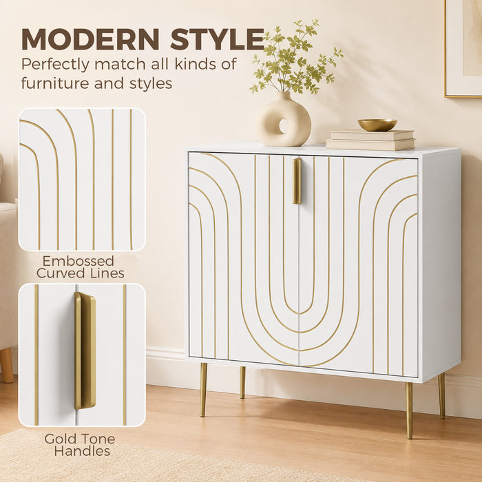 HOMCOM Modern Kitchen Cupboard, Storage Cabinet with 2 Doors, Adjustable Shelf and Metal Legs, White