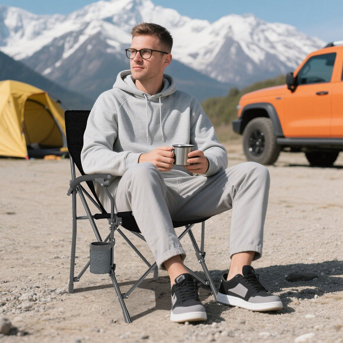 Portable Camping Chair Outdoor Folding Oxford Cloth Chair-Black-