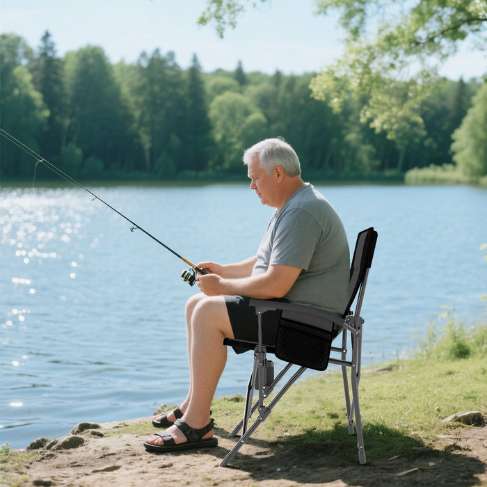 Portable Camping Chair Outdoor Folding Oxford Cloth Chair-Black-