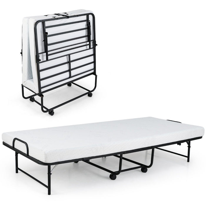 Portable Foldable Guest Bed with Heavy-duty Metal Frame and Mattress