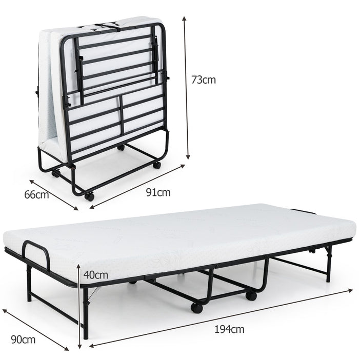 Portable Foldable Guest Bed with Heavy-duty Metal Frame and Mattress