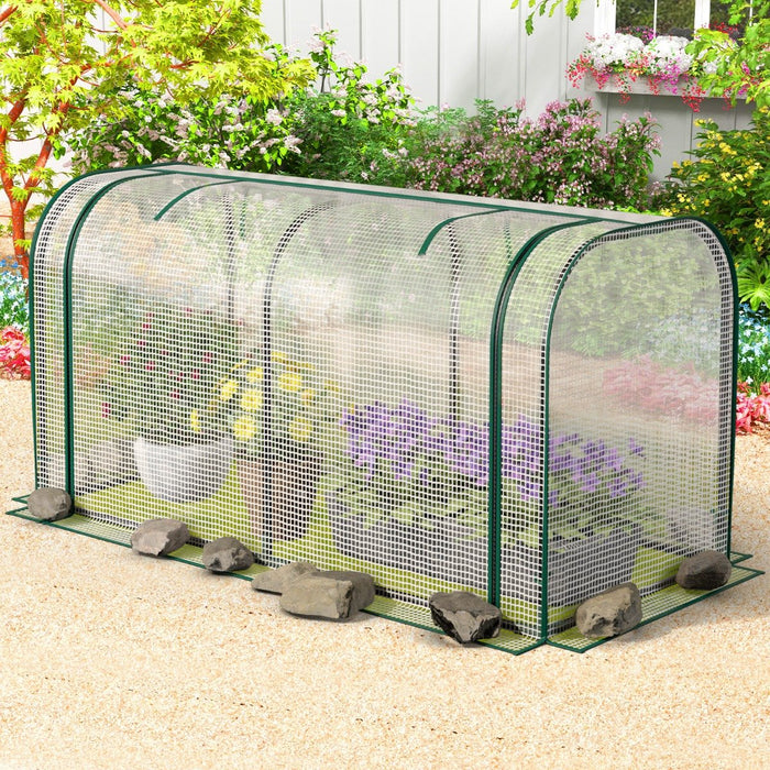 Portable Garden Patio Greenhouse with Roll-up Zipper Door and Waterproof Sun-Protective PE Cover-