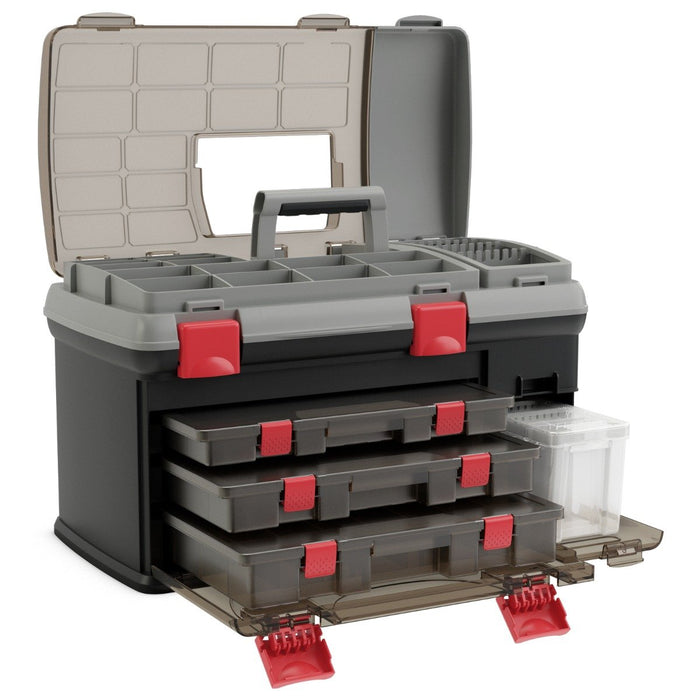 Portable Large Tackle Fishing Box with 3 Customizable Boxes and Side Storage Box