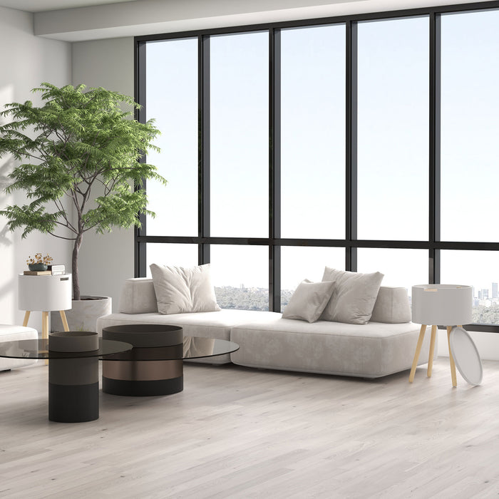 Contemporary Round Side Table Set with Concealed Storage - Removable Tray Top Nightstand with Wood Frame, Set of 2, White - Ideal for Living Spaces and Kids' Rooms