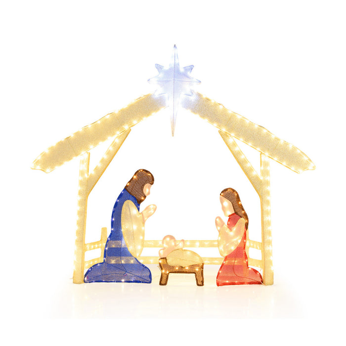 Pre-lit Christmas Holy Family Set with 272 Warm and Cold White LED Lights