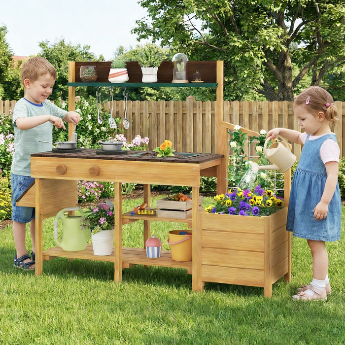 Pretend Mud Kitchen Play Kitchen with Removable Sink and Planter Boxes-