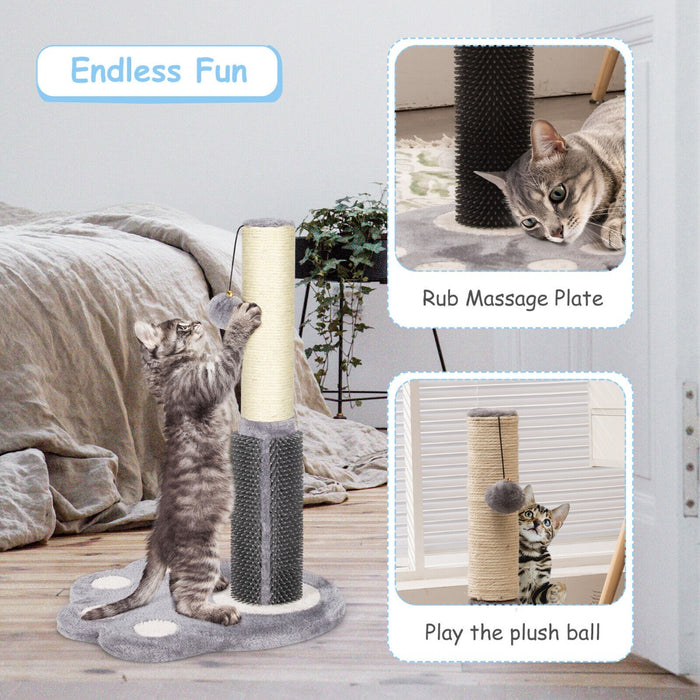 2-in-1 Cat Scratching Post with Message Brush and Dangling Ball-