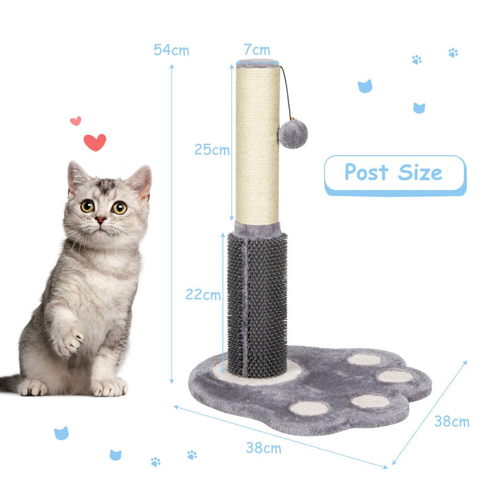 2-in-1 Cat Scratching Post with Message Brush and Dangling Ball-