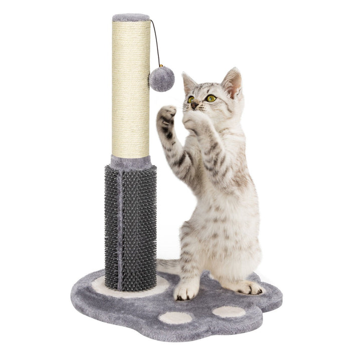 2-in-1 Cat Scratching Post with Message Brush and Dangling Ball-