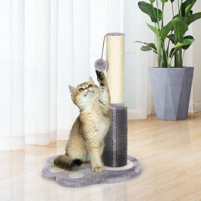 2-in-1 Cat Scratching Post with Message Brush and Dangling Ball-