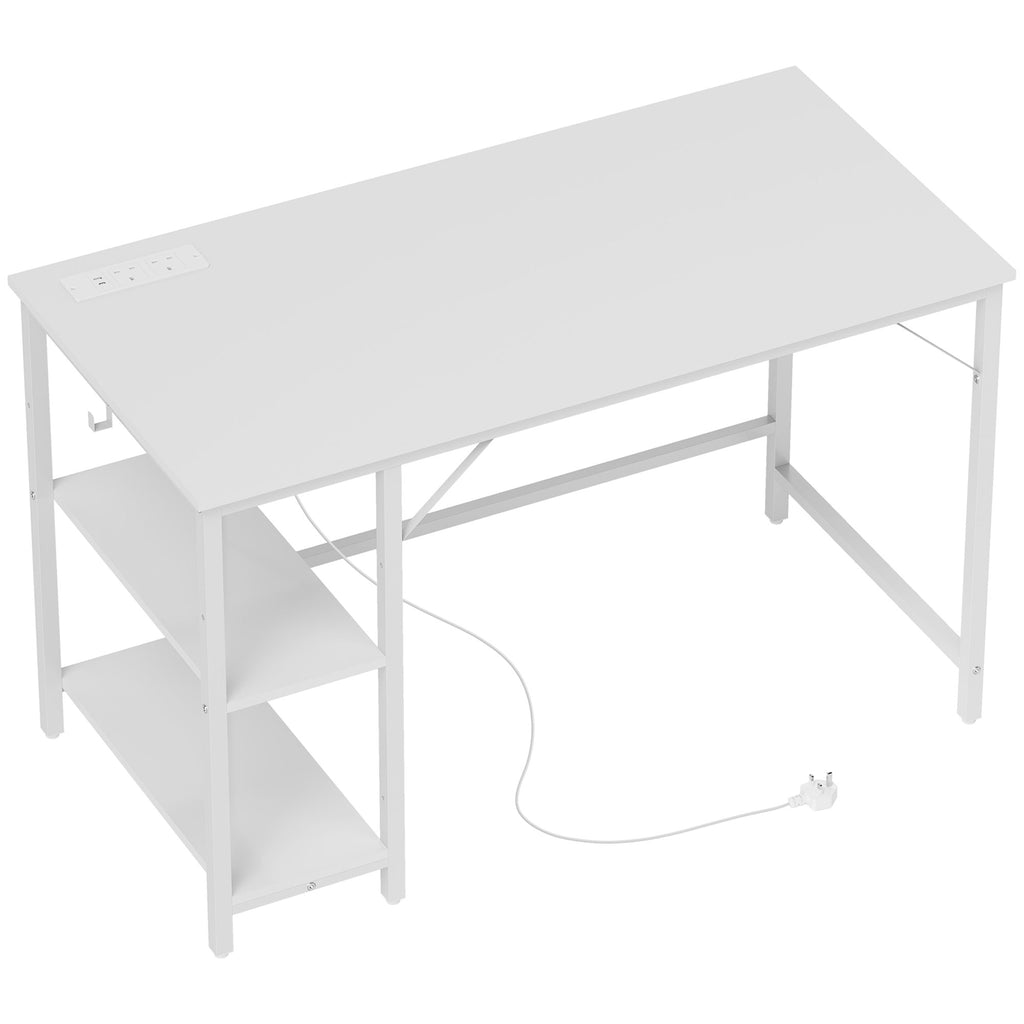 HOMCOM 120 x 60 cm Computer Desk with Power Outlets and Reversible Shelves - White