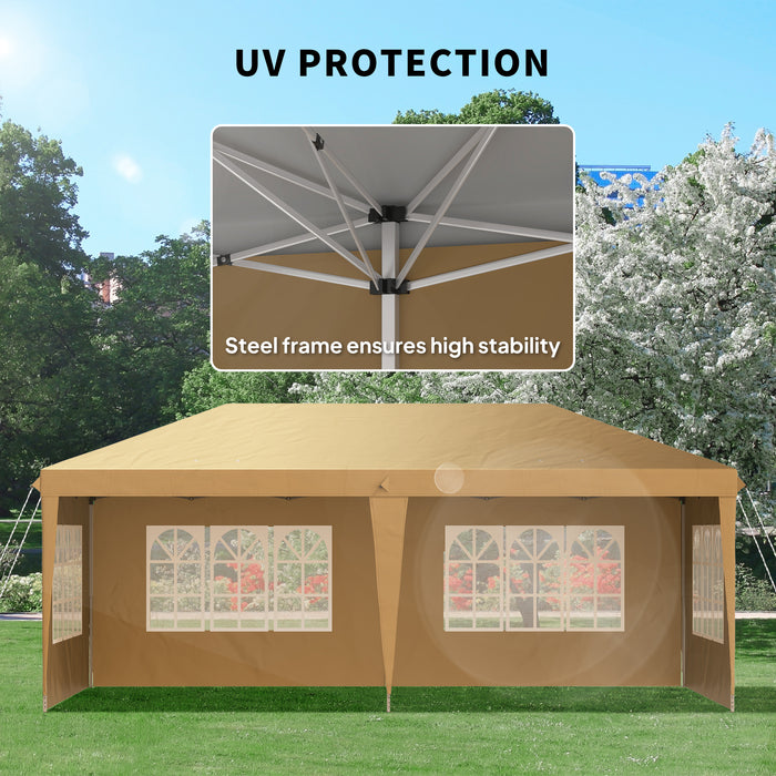 Outsunny 3 x 6m Pop-Up Gazebo, with Removable Walls -  Khaki