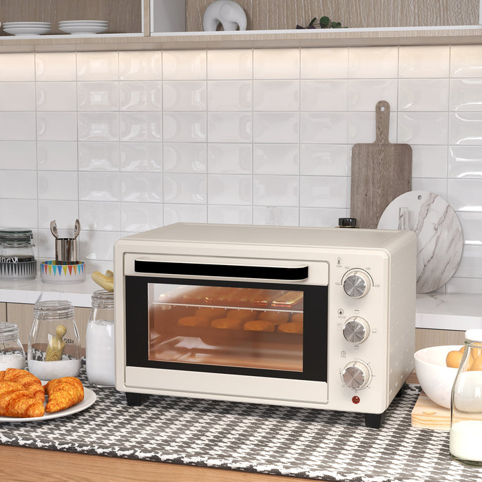 21L Cream Countertop Mini Oven - Electric Grill and Toaster with Adjustable Temperature, Timer, Baking Tray, Wire Rack, 1400W - Perfect for Small Kitchens and Quick Meals