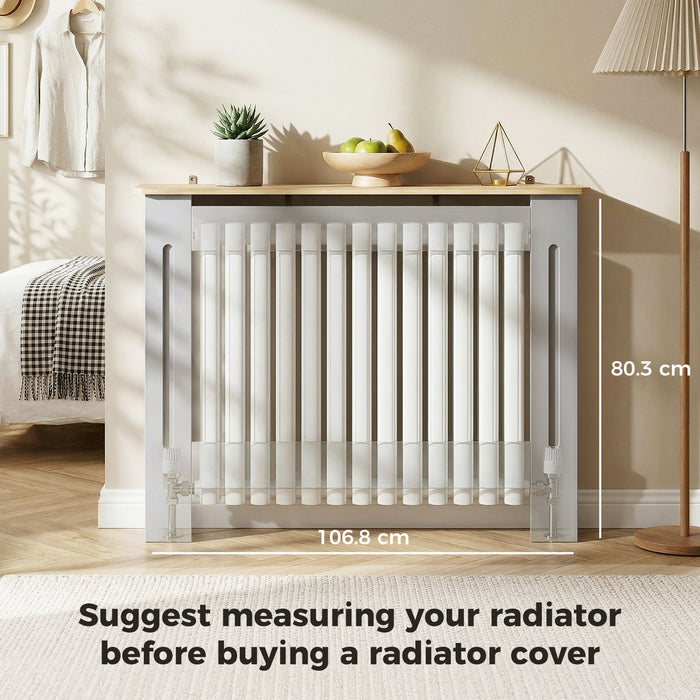 HOMCOM Slatted Radiator Cover, Painted Cabinet with Line Grill Design, 112L × 19W × 81H cm, Grey