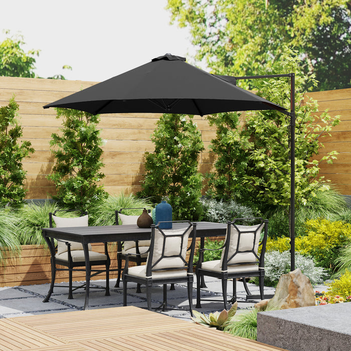 Outsunny 2.5M Garden Cantilever Parasol, Offset Roma Patio Umbrella Hanging Sun Shade Canopy Shelter with 360° Rotation and Cross Base, Black
