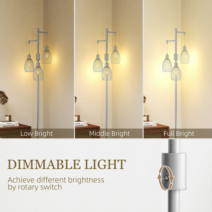 HOMCOM 170cm Industrial 3-Light Floor Lamp, Dimmable Standing Lamp with Steel Lampshades for Living Room, Bedroom, Dinging Room, Study, Silver Tone