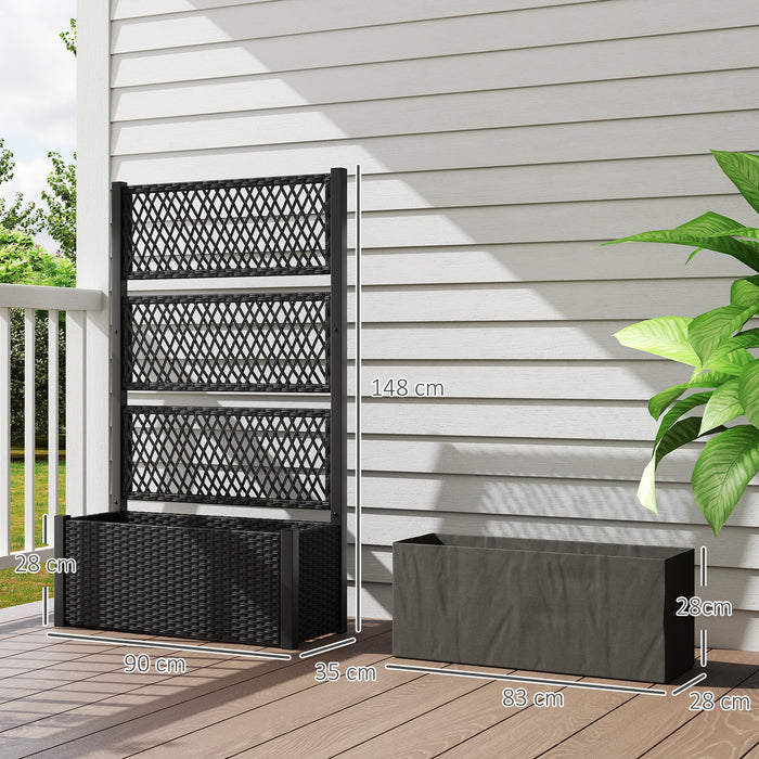 Outsunny Garden Planter Box with Trellis, Liner for Climbing Plants, Vegetables, Flowers, 90 x 35 x 148 cm, Charcoal Grey
