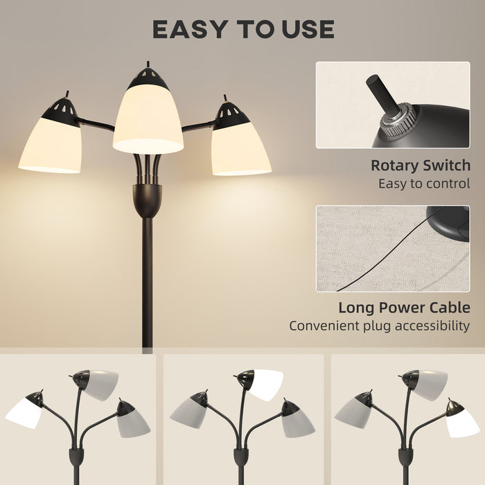 HOMCOM Arc Tree Floor Lamp with 3 Adjustable Rotating Lights and 3000K/4500K/6500K Colour Temperatures, Industrial Standing Lamp with Steel Frame for Bedroom Living Room, 155cm, Black