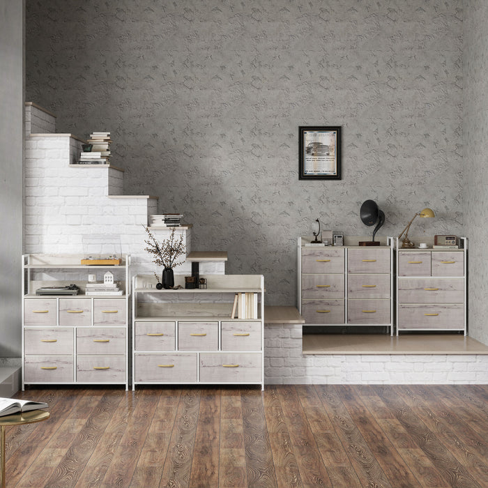 HOMCOM Rustic Chest of Five Fabric Drawers - Natural