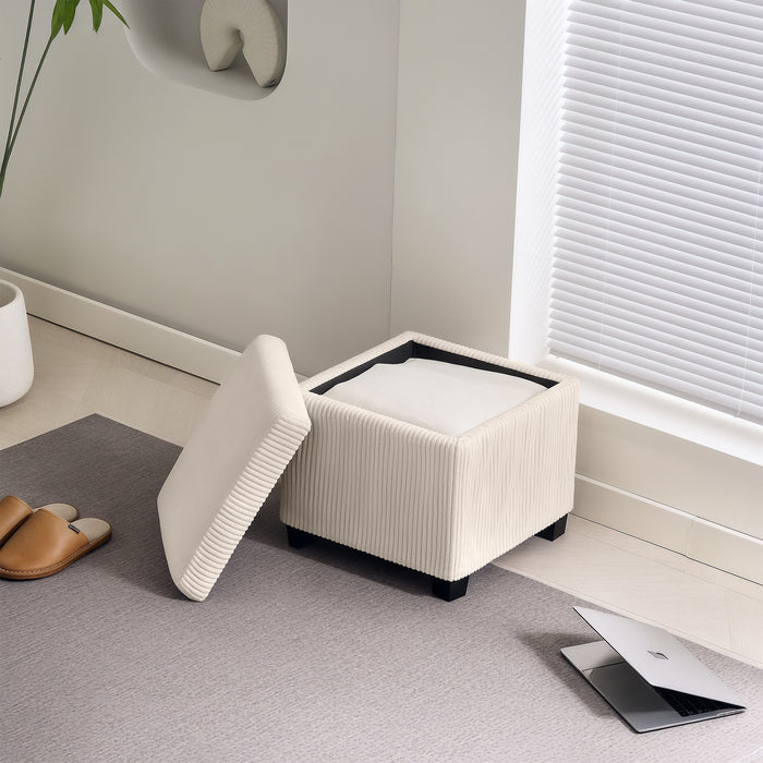 HOMCOM Storage Ottoman Bench, Corduroy Footstool with Removable Lid and Legs, 40cm Storage Chest Box for Living Room, Bedroom, Hallway, Beige