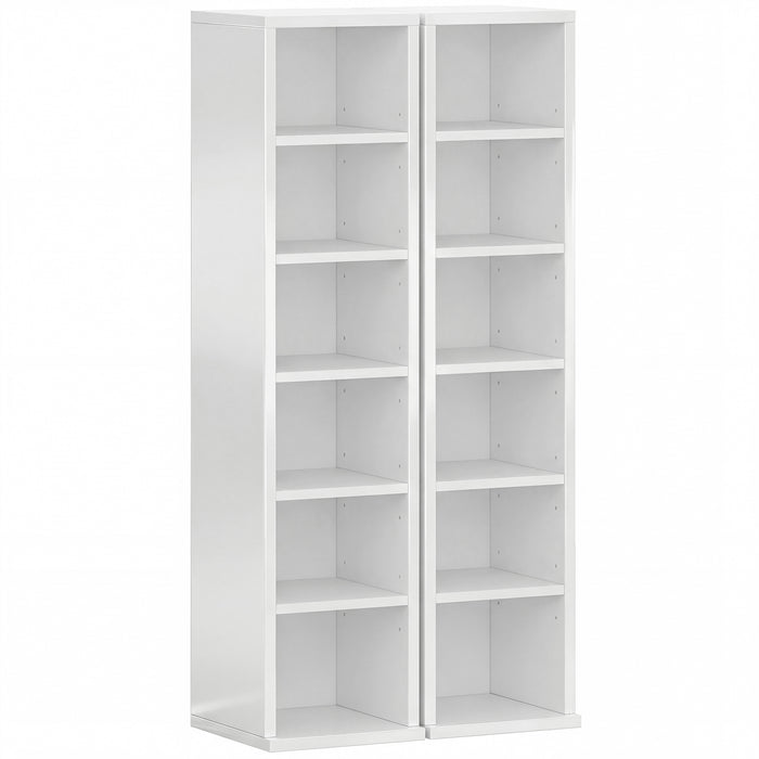 HOMCOM Set of 2 CD Media Display Shelf Unit Tower Rack with Adjustable Shelves, High Gloss White