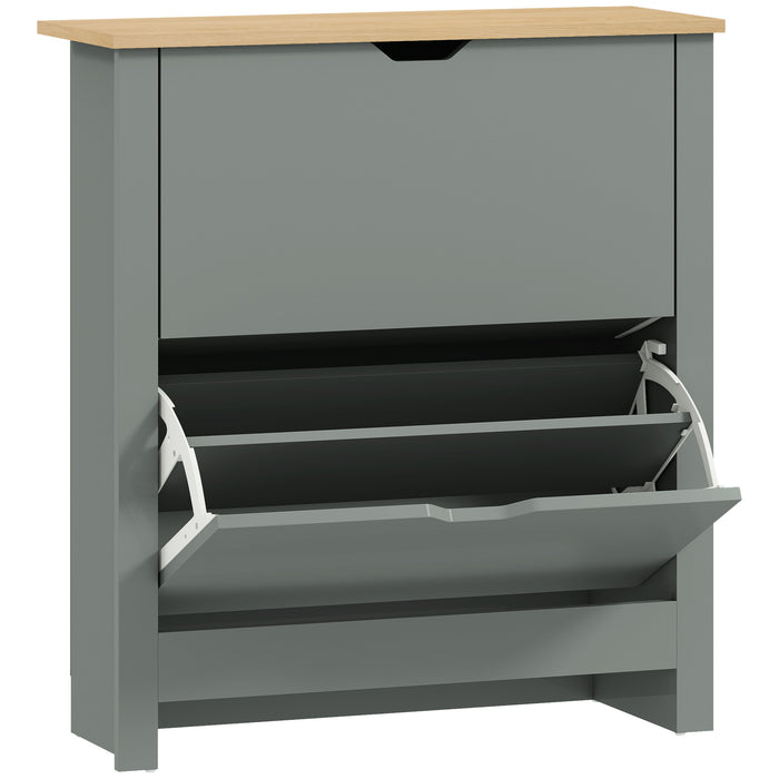 HOMCOM Slim Shoe Cabinet, Narrow Shoe Cupboard with 2 Flip Drawers, Adjustable Shelves for 12 Pairs of Shoes, Light Grey
