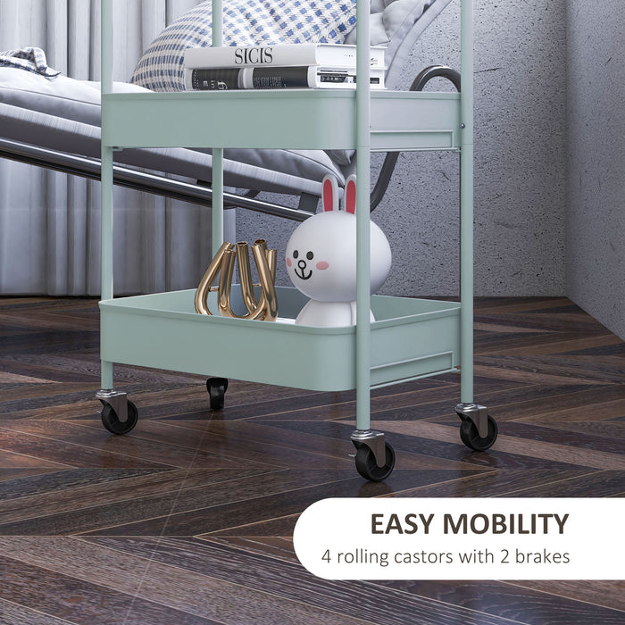 HOMCOM Three-Tier Steel Storage Trolley - Light Blue | Aosom UK