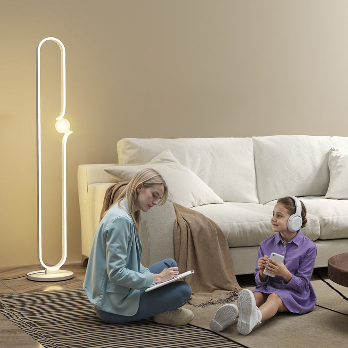 HOMCOM LED Floor Lamp, Dimmable Floor Standing Lamp with Glass Night Light, Foot Switch for Living Room, Bedroom, Office, White