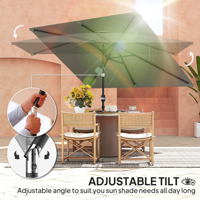 Outsunny 3x2m Patio Parasol Garden Umbrellas Canopy with Aluminium Tilt Crank Rectangular Sun Shade Steel, Light Grey