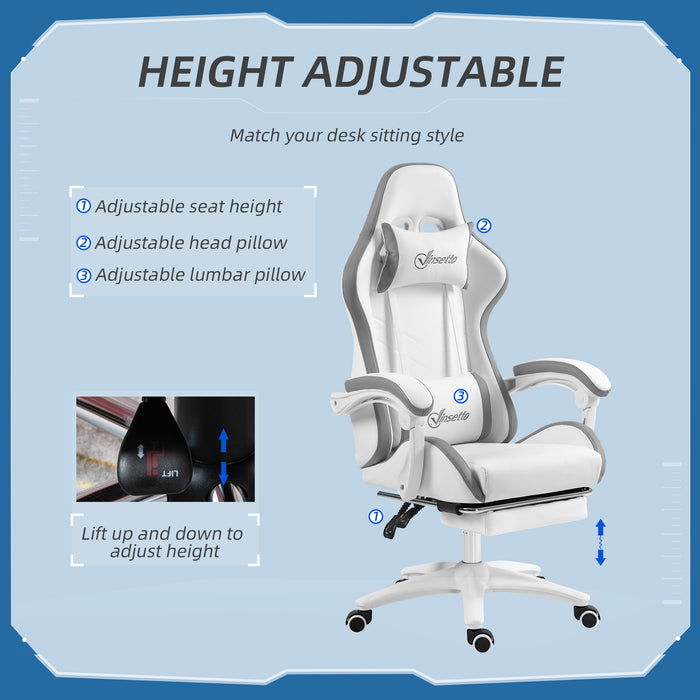 Racing Gaming Chair with Footrest - PU Leather Reclining Computer Chair with 360 Swivel, Headrest & Lumbar Support - Ergonomic Design for Gamers and Home Office Use