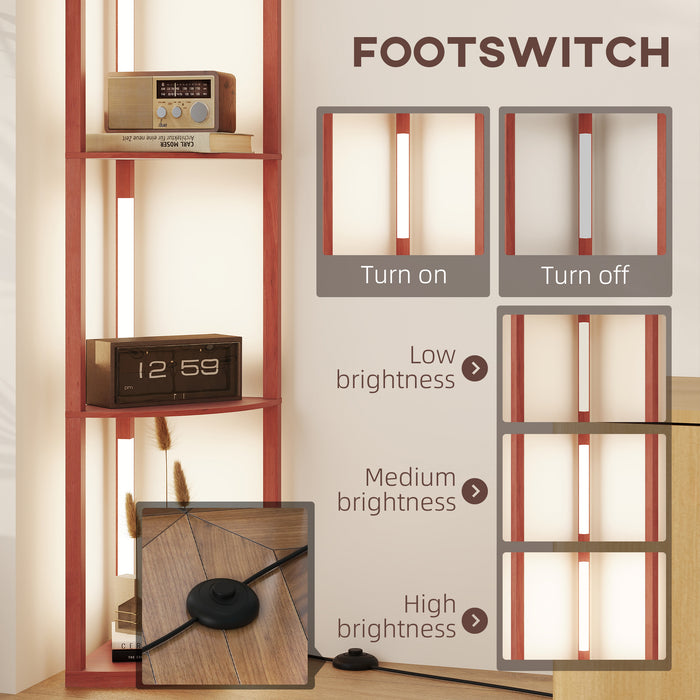 HOMCOM Corner Floor Lamp for Living Room Bedroom with Dimmable Warm White LED Light, Modern Tall Standing Lamp, Brown