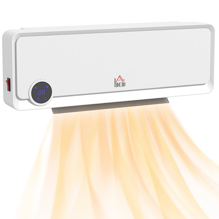 HOMCOM Wall Downflow Heater 2 Heat and Fan 1000W/2000W, Electric Space Heater with Timer Remote Oscillating, for Bedroom Home Office, White