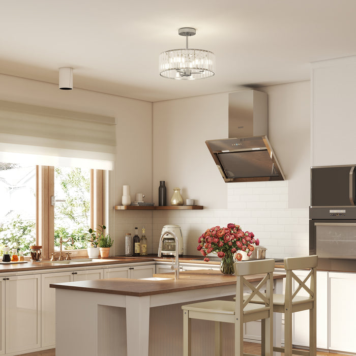 HOMCOM Crystal Ceiling Light Fixture, Semi Flush Mount Modern Crystal Chandelier Ceiling Light for Living Room, Bedroom, Hallway,  Dining Room, E14 Base 3-Lights, Silver Tone