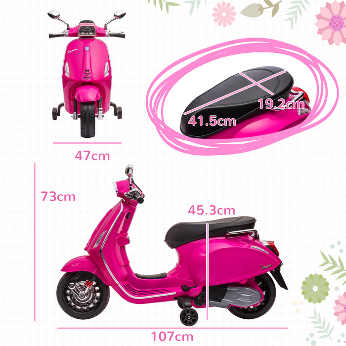 12V Vespa Licensed Ride-On Motorbike for Kids - Electric Motorcycle with Music, Headlights, FM Radio Features - Perfect for Children Aged 3-6 in Pink
