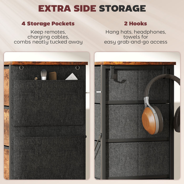 HOMCOM Chest of Five Fabric Drawers - Rustic Brown