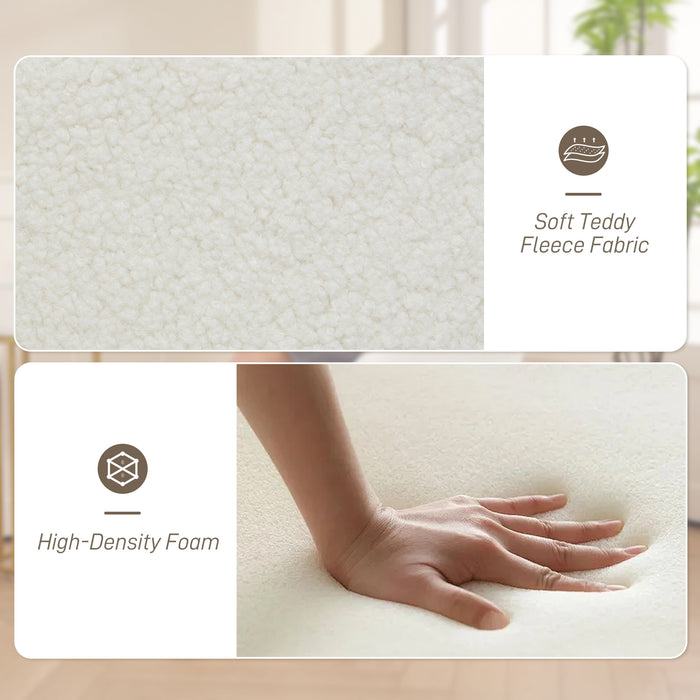 HOMCOM 360° Swivel Accent Chair, Teddy Fleece Fabric Armchair, Upholstered Tufted Vanity Chair with Steel Legs for Living Room, Bedroom, Home Office, White