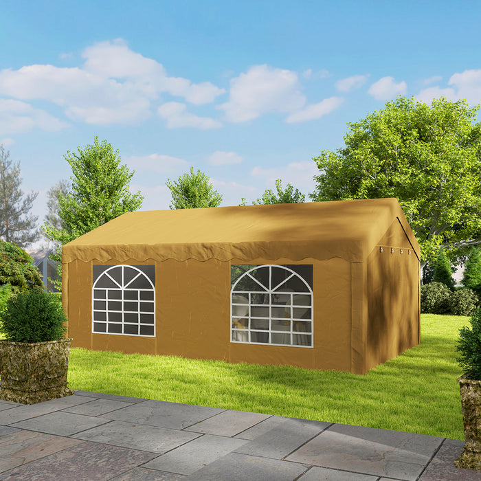 Outsunny 6m x 4m Garden Gazebo, Galvanised Marquee Party Tent with Removable Sides and Windows for Parties, Wedding and Events, Yellow