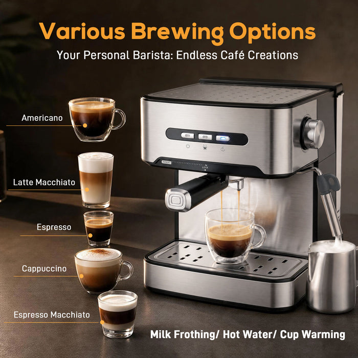 HOMCOM Espresso Machine, 20-Bar Semi Automatic Cappuccino Coffee Maker with Frother Wand, 1.6 L Water Tank, Black and Silver