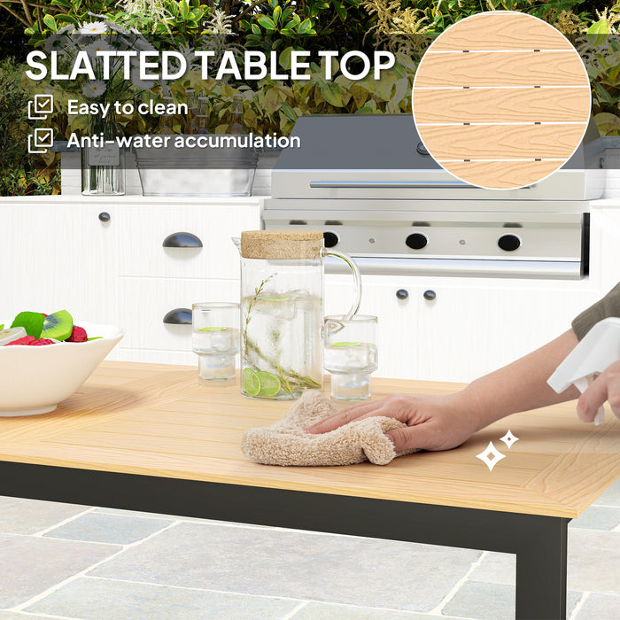 Outsunny Garden Table for 6 People, 160 x 80 x 75 cm Rectangle Outdoor Dining Table with Slatted Table Top, Metal Frame, for Balcony, Deck, Teak