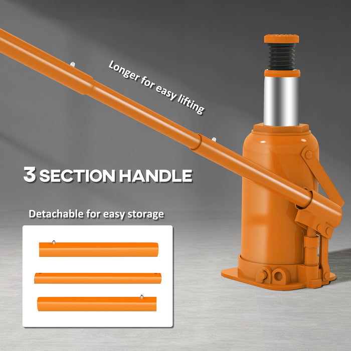 HOMCOM 12 Tonne Hydraulic Bottle Jack with 19-37 cm Lifting Range, Heavy Duty Portable Compact Car Jack Lift with Saddle and 3 Section Handle for Pickup, Truck, Auto Repair Maintenance, Orange