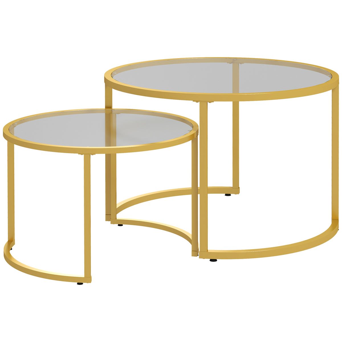 HOMCOM Glass Coffee Table Set of 2, Round Nest of Tables for Living Room main image 1
