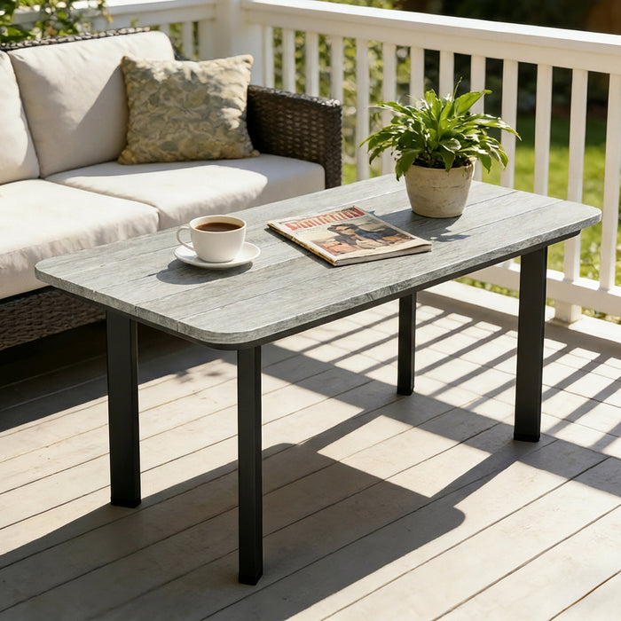 Outsunny Outdoor Garden Coffee Table, Garden Table with Slatted Wood Plastic Composite Top and Metal Frame, Grey