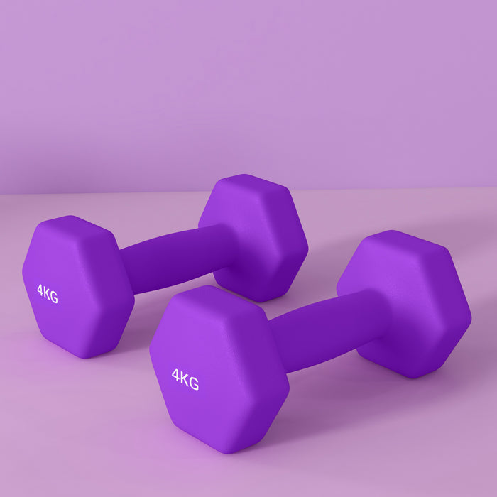 Hexagonal Dumbbells 2-Pack - 4kg Each with Non-Slip Grip, Home Gym Equipment, Purple - Ideal for Strength Training and Fitness Enthusiasts