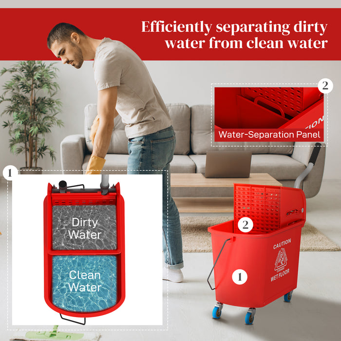 20L Mop Bucket with Wringer System - Portable Wheeled Floor Cleaning Solution with Dual Water Separation - Ideal for Efficient and Hygienic Home or Commercial Use