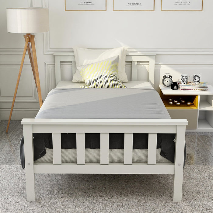 Pine Wooden Single Bed Frame with Sturdy Headboard and Footboard - 3ft, Durable Build, 190x90 cm in White Finish - Ideal for Small Bedrooms & Guest Rooms