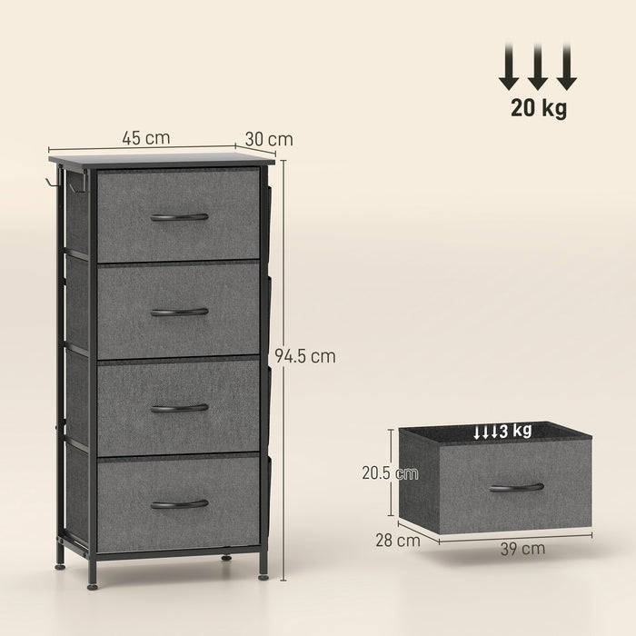 HOMCOM Chest of Four Fabric Drawers - Charcoal Grey