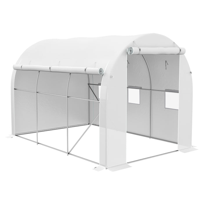 Outsunny 296 x 196cm Steel Frame Polytunnel Greenhouse - White | Aosom UK