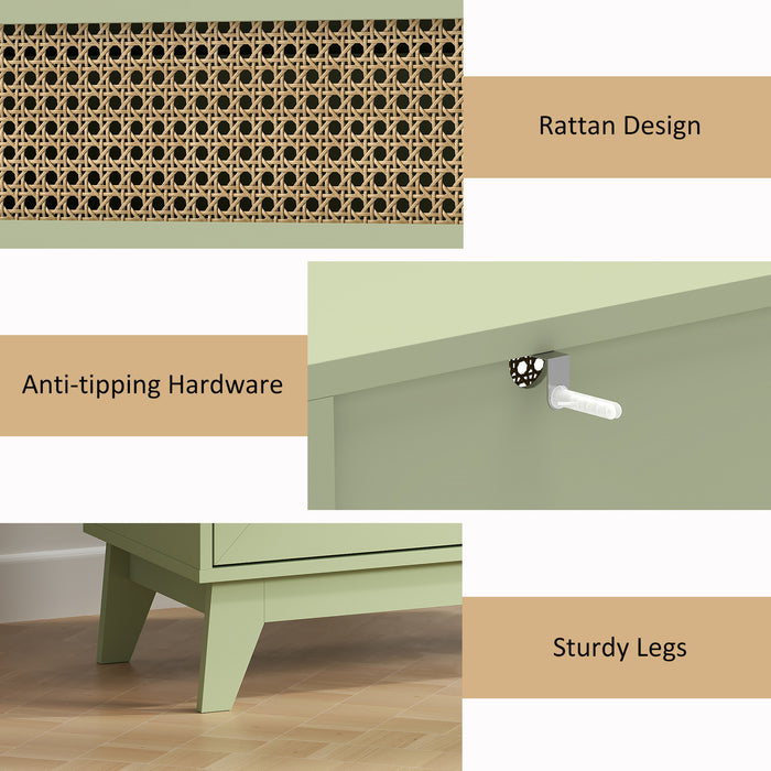 HOMCOM Chest of Drawers, 4-Drawer Storage Organiser Unit with Rattan Element for Bedroom, Living Room, Light Green